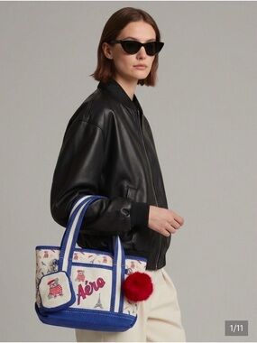 Aéropostale Paris French Bulldog mini canvas tote bag,